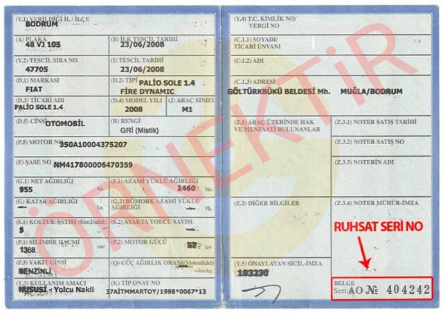 Ruhsat seri no nerede